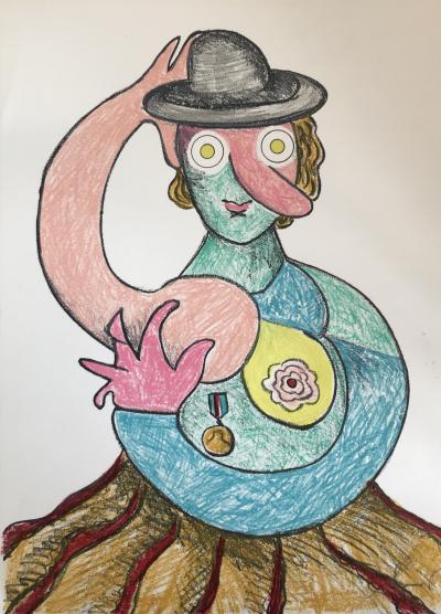 Enrico BAJ - La Femme au chapeau, 1971 - Lithographie signée au crayon 2