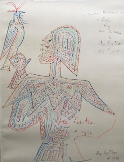 Jean COCTEAU - Le fauconnier, 1956 - Dessin signé 2