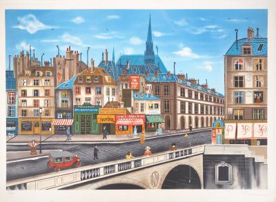 Eugène Valentin LATOUR : Le quai St. Michel - Lithographie originale signée 2