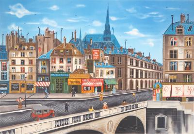 Eugène Valentin LATOUR : Le quai St. Michel - Lithographie originale signée 2