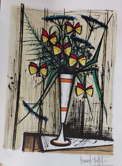 Bernard BUFFET - Les fleurs papillons, 1970 - Lithographie originale signée au crayon 2