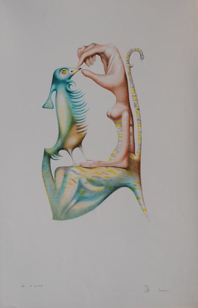 Jules PERAHIM : L’alphabet Hébreu: la fabrique de l’oiseau, 1974 - Lithographie originale signée au crayon 2