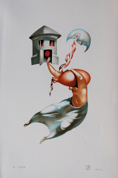 Jules PERAHIM : L’alphabet Hébreu: la femme verseau et sa maison, 1974 - Lithographie originale signée au crayon 2