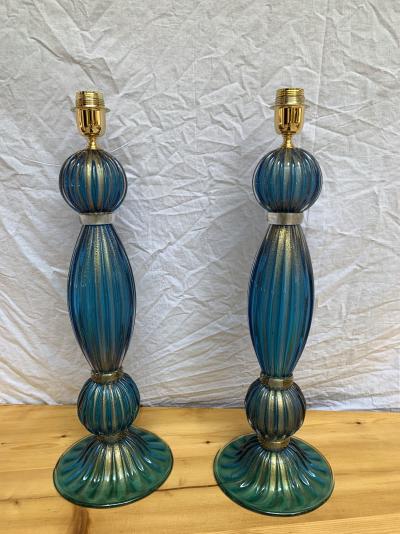 TOSO - Paire de lampe bleues Murano, circa 1980 2
