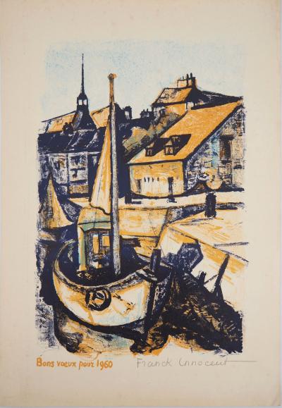 Franck INNOCENT : Bateau au port, 1960 - Lithographie originale signée 2