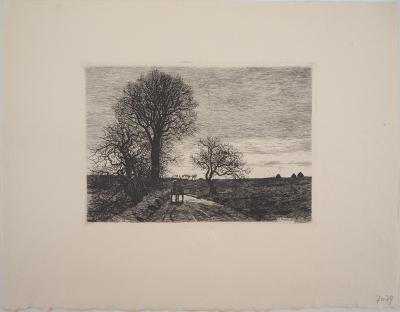 Émile Frédéric NICOLLE: Landscape in Blainville - Original signed etching 2