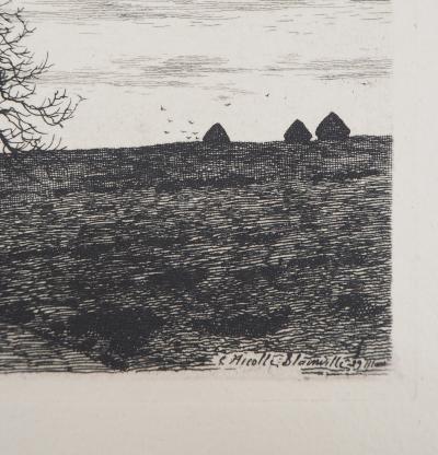 Émile Frédéric NICOLLE: Landscape in Blainville - Original signed etching 2