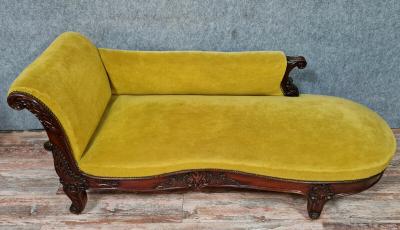 Banquette méridienne ou récamier époque Napoléon III en acajou 2