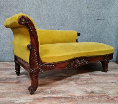 Banquette méridienne ou récamier époque Napoléon III en acajou 2