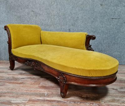 Banquette méridienne ou récamier époque Napoléon III en acajou 2