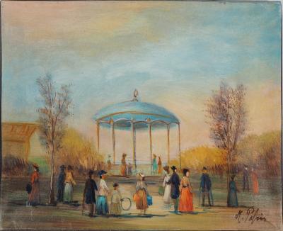 Michel PABOIS - Le Kiosque - Oil on canvas signed 2