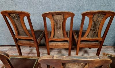 Série de 6 chaises époque Art Nouveau en bois naturel et cuir 2