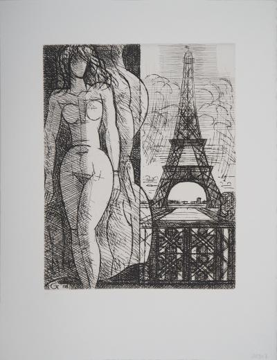 Marcel GROMAIRE - Nu à la Tour Eiffel - Gravure originale signée 2