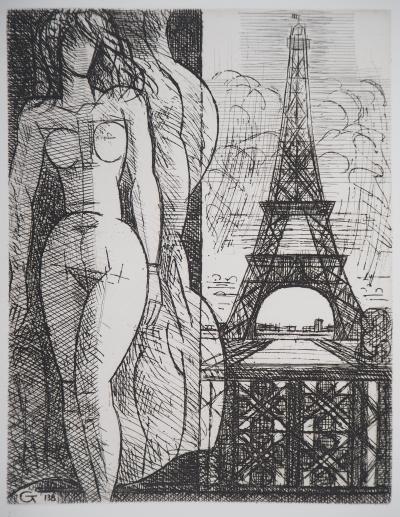 Marcel GROMAIRE - Nu à la Tour Eiffel - Gravure originale signée 2