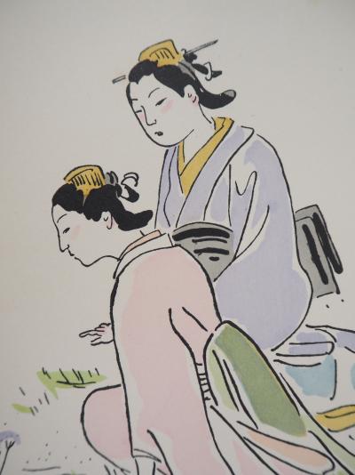 Tsuguharu FOUJITA - Geishas dans un jardin - Gravure originale, Signée 2