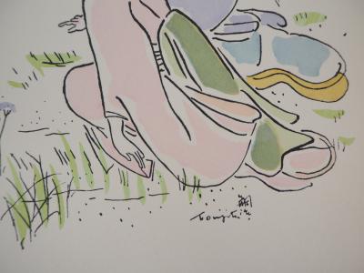 Tsuguharu FOUJITA - Geishas dans un jardin - Gravure originale, Signée 2