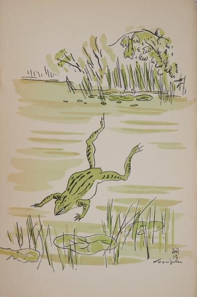 Tsuguharu FOUJITA - Zen, Grenouille au dessus d’un étang - Gravure originale, Signée