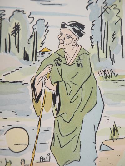 Tsuguharu FOUJITA - Sage by the river - Original engraving, Signed 2