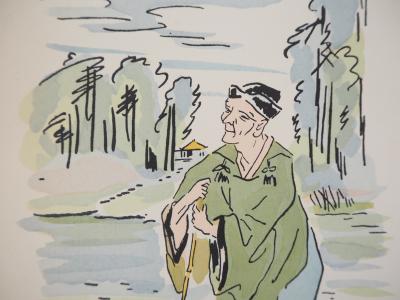 Tsuguharu FOUJITA - Sage by the river - Original engraving, Signed 2