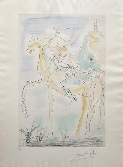 Salvador DALI - Le couple à cheval - Gravure originale signée et numérotée au crayon
