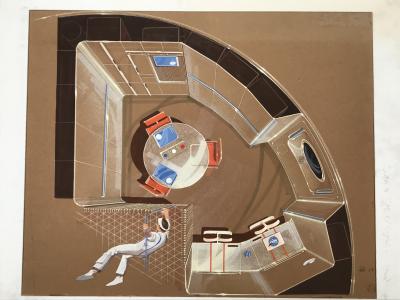 Raymond LOEWY - Projet de station orbitale pour la NASA, 1968 - Pastel 2