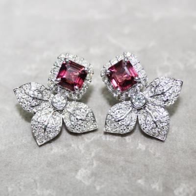 Boucles d’Oreilles Or Blanc Diamant et Tourmaline 2