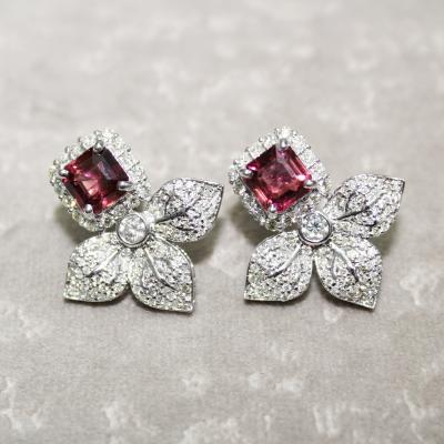 Boucles d’Oreilles Or Blanc Diamant et Tourmaline 2
