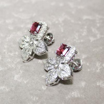 Boucles d’Oreilles Or Blanc Diamant et Tourmaline 2