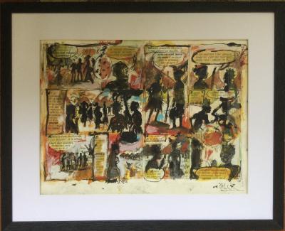 Nicolas d’OLCE - Congo, vers 1990 - Double face.Gouache sur fond de BD signėe 2