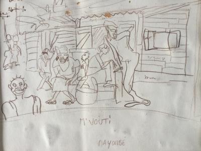 Nicolas d’OLCE - Congo, vers 1990 - Double face.Gouache sur fond de BD signėe 2