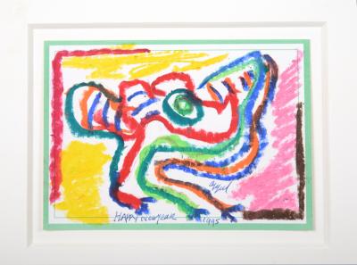 Karel APPEL - Untitled (Happy New Year), 1995  - Pastel on paper 2