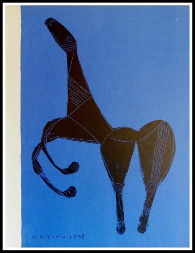 Marino MARINI - Cheval noir sur fond bleu, 1955 - Lithographie originale 2