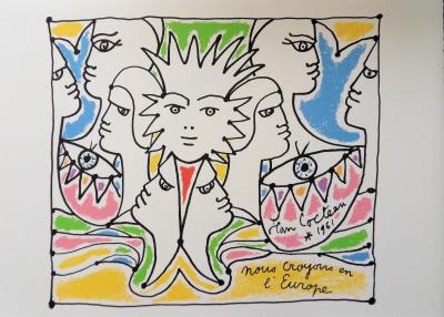 Jean COCTEAU (d’après) : Europe, enfin un accord, Lithographie, 1961
