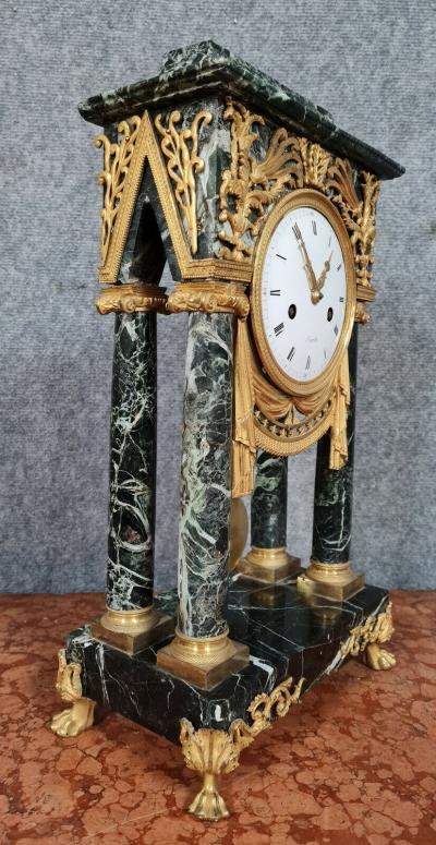 Pendule Empire en bronze doré et marbre vert de mer 2