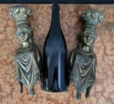 Paire de cariatides en appliques en bronze à patine dorée, milieu du XXe siècle 2