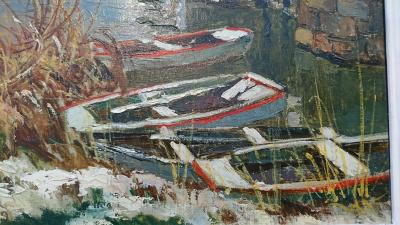 Maurice LEMAÎTRE - Barques sous la neige, XXe siècle - Huile sur toile 2