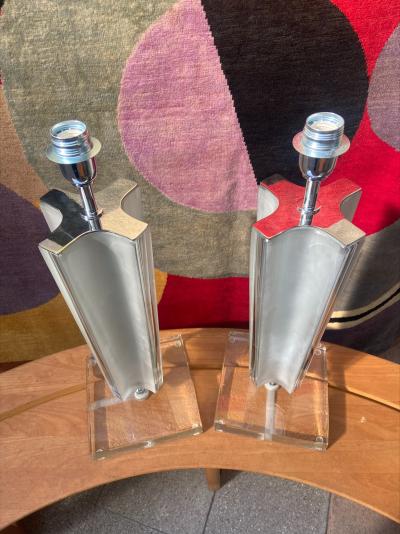 TOSO - Paire de lampes argentées en verre de Murano, vers 1980 2
