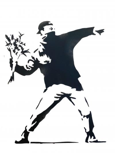 Banksy (d’après) - Flower Thrower (Black) - Pochoir