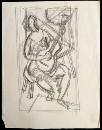 Bengt LINDSTRÖM -  Femme à la guitare - Dessin 2