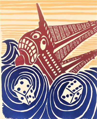 Hervé Di ROSA - Le bateau : un coup de dés, 2021 - Bois gravé original signé au crayon 2