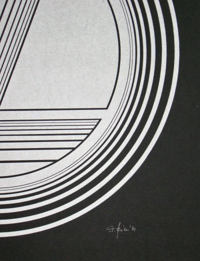 Friedrich GEILER - Composition concrète, 1974 - Linogravure originale signée, datée et numérotée 2
