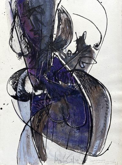 Jan MEYER - Composition, 1979 - Technique mixte sur papier signée 2