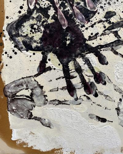 Jan MEYER - Empreintes de mains, 1981 - Huile sur papier signée 2