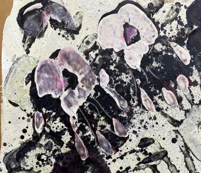 Jan MEYER - Empreintes de mains, 1981 - Huile sur papier signée 2