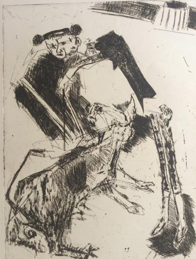 Bernard LORJOU - Muleta, vers 1970 - Eau-forte originale signée 2