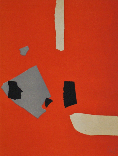 Nicolas DE STAËL (after) - Composition fond orange, 1958 - Lithographe signed and dated 2