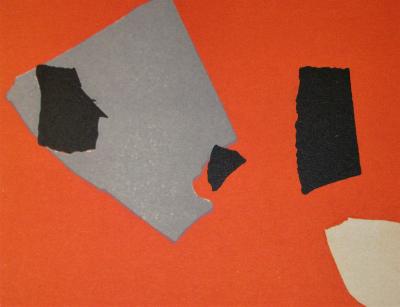 Nicolas DE STAËL (after) - Composition fond orange, 1958 - Lithographe signed and dated 2