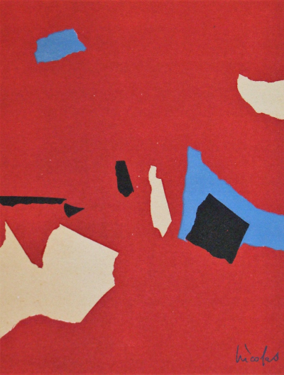 Nicolas DE STAËL (after) - Composition fond rouge, 1958 - Lithographe signed and dated 2