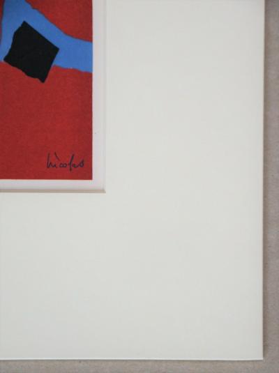 Nicolas DE STAËL (after) - Composition fond rouge, 1958 - Lithographe signed and dated 2