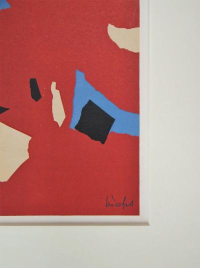 Nicolas DE STAËL (after) - Composition fond rouge, 1958 - Lithographe signed and dated 2